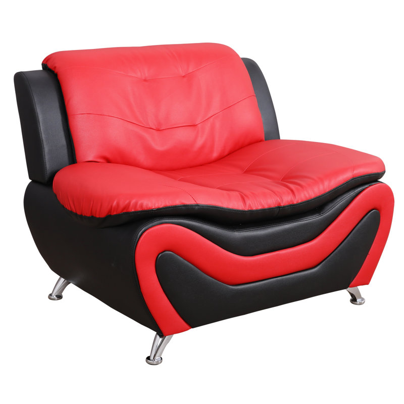 Fauteuil de chambre capitonné Maranda, Similicuir rouge / noir