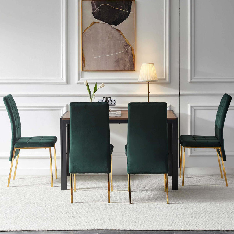 5-Piece Dining Set, Green/Gold