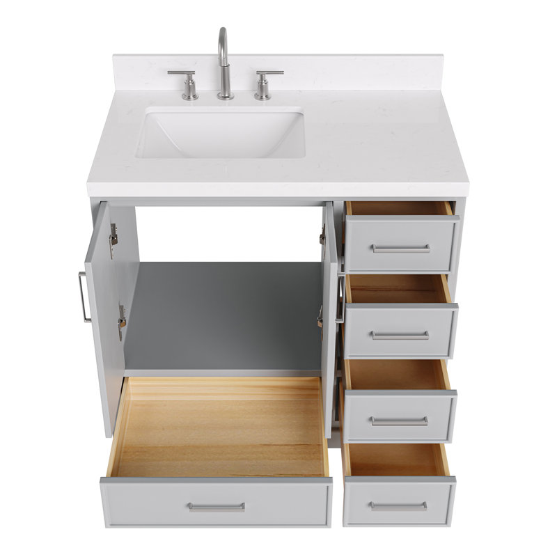 Ensemble de meuble-lavabo simple 36,25 po avec plateau en quartz Abshire, Gris