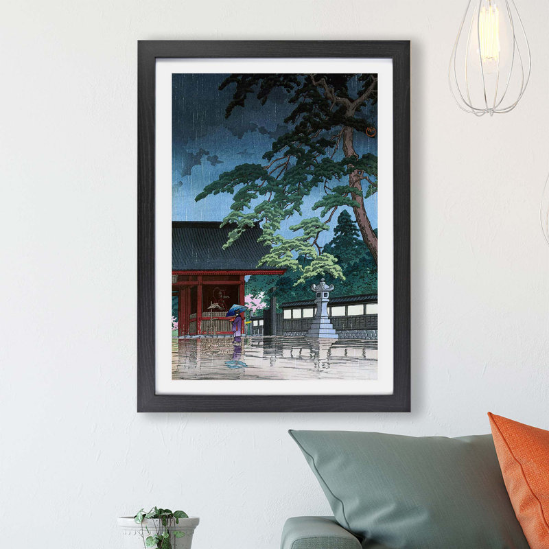 Spring Rain At Gokokuji by Hasui Kawase - Single Picture Frame Painting, Black, 33cm H x 45cm W x 2cm D