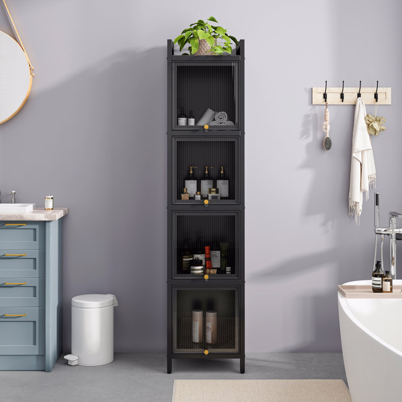 Armoire moderne en verre à quatre niveaux avec rangement à cinq niveaux, Noir