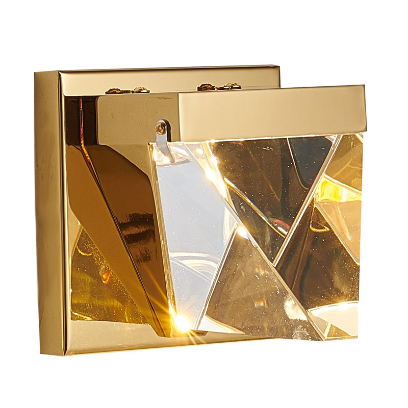 Plafonnier encastré en fer laiton à 1 lumière DEL avec cristal transparent