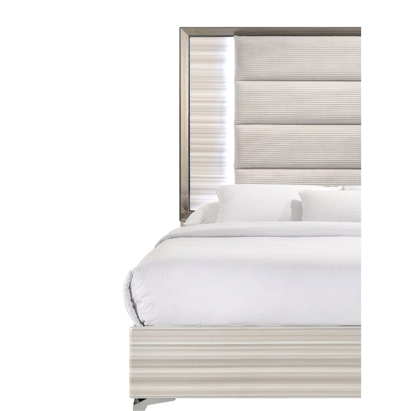 Grand lit Star blanc avec DEL - Design contemporain, espace de rangement abondant, fabrication en bois massif, 14 lattes fournies, 4 pieds de support centraux fixes, 2 interrupteurs électriques, 82,36 po Profondeur