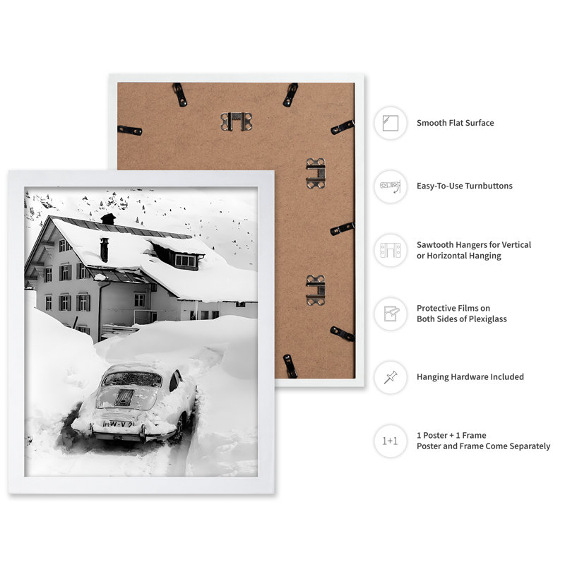 Voiture coincée dans la neige, Poster, White Framed, 11"H x 14"W