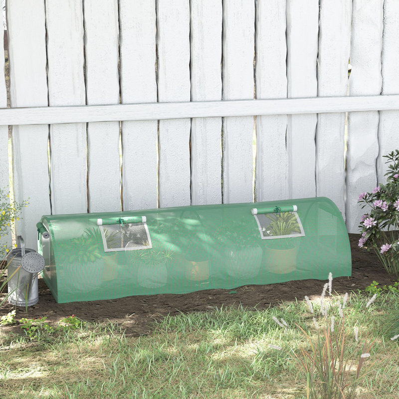 Mini Greenhouse with Mesh Windows, Tunnel Growing Tent, Green, Green, 1.5' H x 6.6' W x 2.6' D 