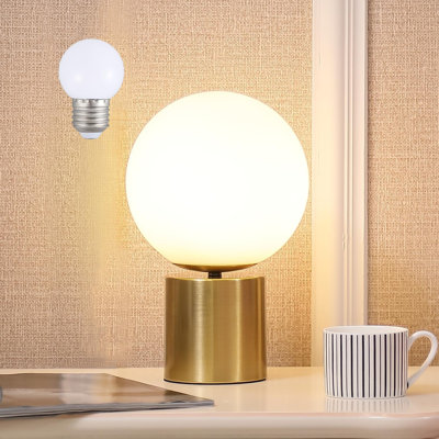 Modern Mid Century Globe Table Lamp,Round Bedside Nightstand Lamp With White Glass Shade Metal Base Desk Lamp For Bedroom Living Room End Table