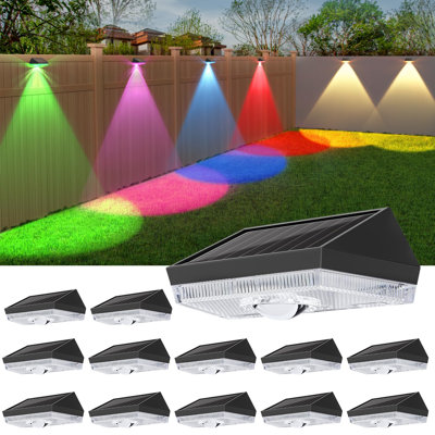 Éclairage de clôture solaire extérieur: IP65 imperméable à l'énergie solaire RVB avec 10 modes d'éclairage - Ensemble de 12 lentilles décoratives à DEL pour terrasse de jardin