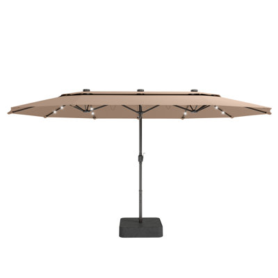 Parasol rectangulaire de marché éclairé 180 po x 108 po avec base, parasol rectangulaire double face