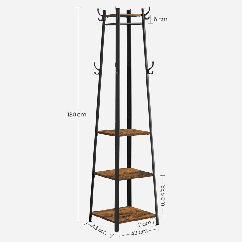 Baryram Freestanding 8 - Hook Coat Rack, Rustic Brown