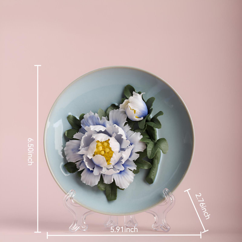 Décoration murale pivoine en céramique fabriquée à la main - cadeau de pendaison de crémaillère parfait, Bleu