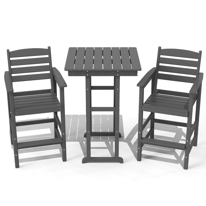  Hdpe Outdoor Patio Bar Set, Tall Adirondack Bar Chair And Table Set (3 Pcs), Gray