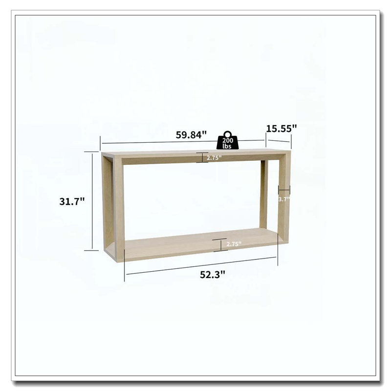 60" Rectangular Solid Wood Veneer Console Table, Wide Sofa Table, Behind Couch Table with Ample Storage for Entryway & Living Room