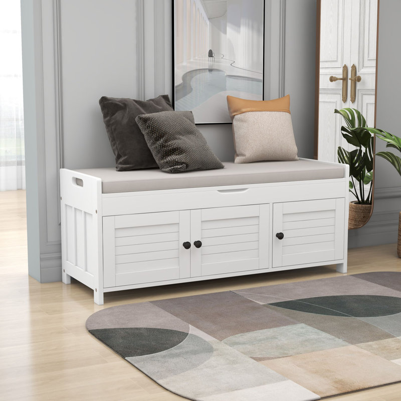 Banc de rangement rembourré Hedberg, Blanc