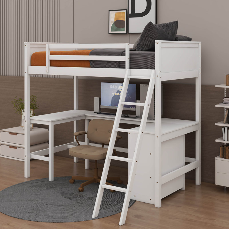 Twin Size Loft Bed With Shelves And Desk