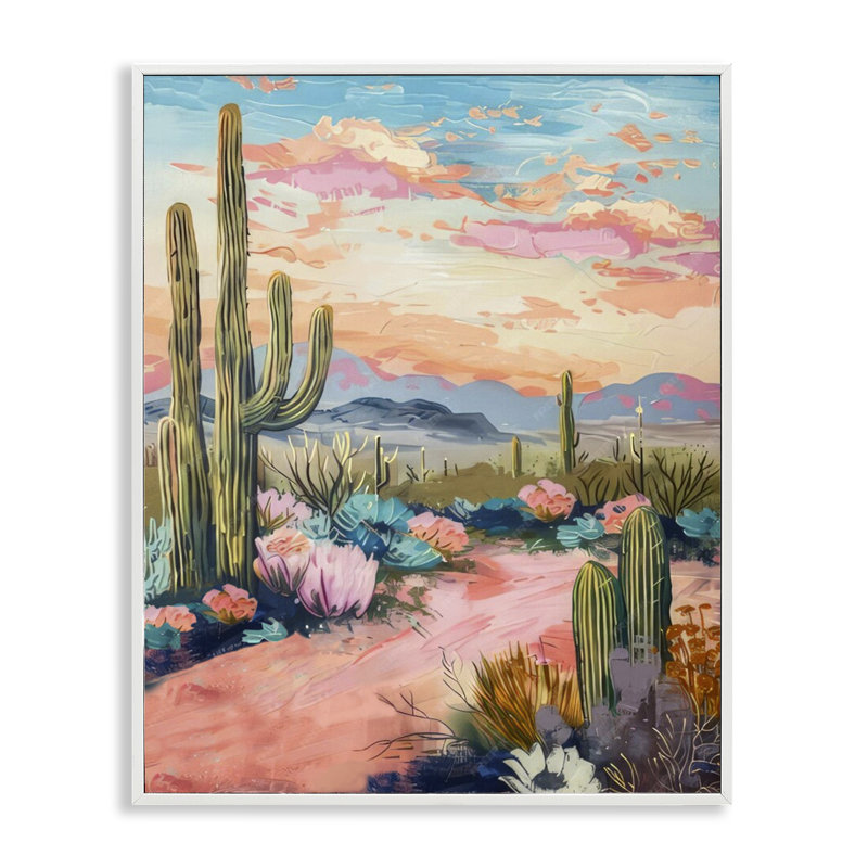 Estampe numérique  Pink Desert Sunset par LSR Design Studio, H 30 po x l 24 po, Estampe numérique encadrée blanc bord de mer