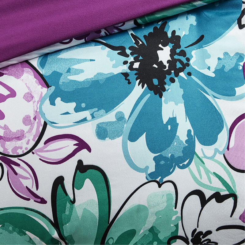 Couette bleue pour lit double/queen, coussins décoratifs floraux bleus, avec taies d'oreiller