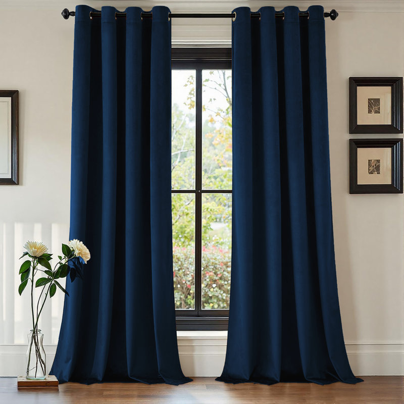 Luxury Crushed Velvet Eyelet sheer Curtain, 167.64cm Width x 137.16cm Drop, Navy
