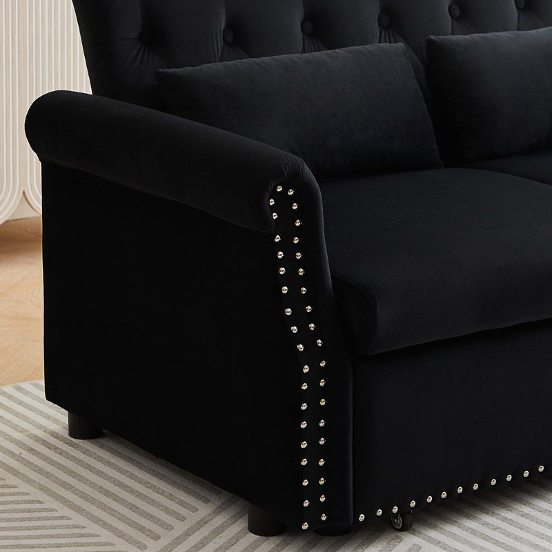 Canapé-lit en velours de 55 po Kyoinom, Velours noir