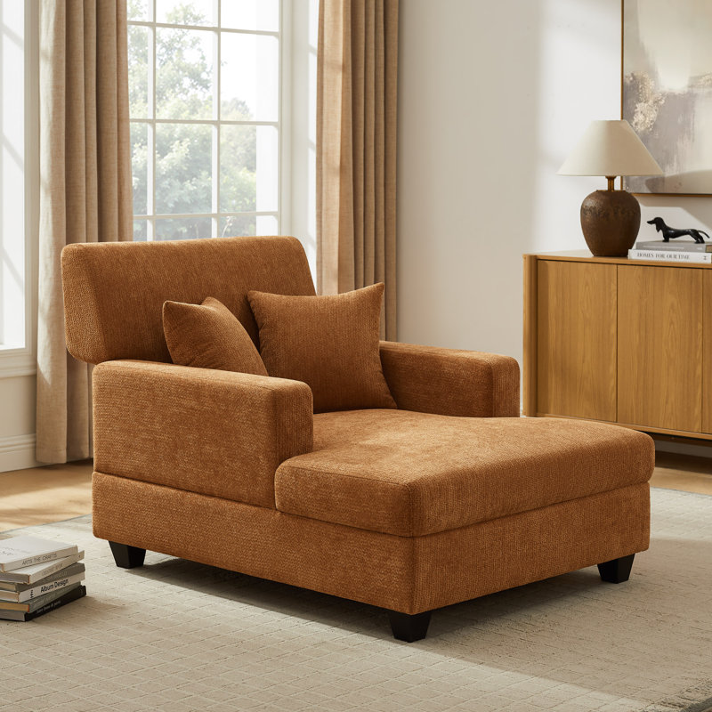 Chaise longue rembourrée en tissu 39,76 po, Chenille rustique