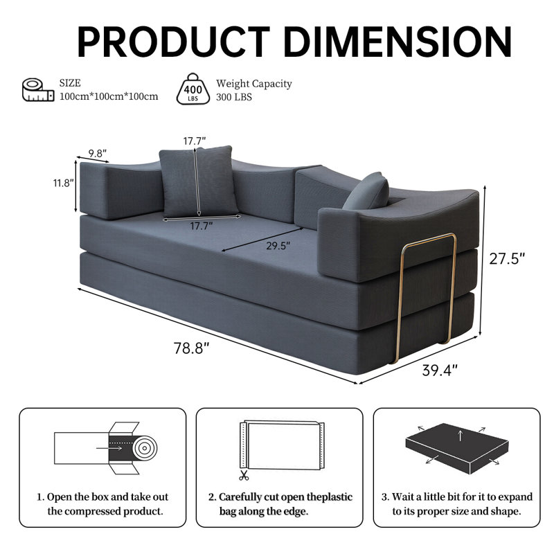 Canapé-lit modulaire convertible avec matelas en mousse à mémoire de forme - aucun assemblage requis, canapé-lit peu encombrant pour le salon, la chambre à coucher