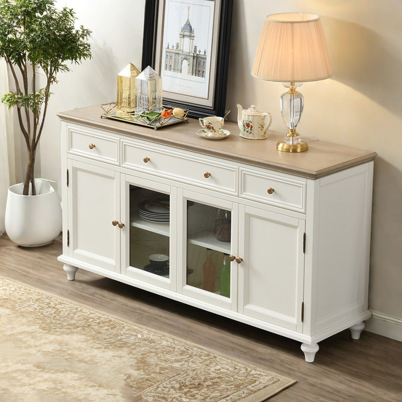 Buffet en bois massif blanc à quatre portes Modern