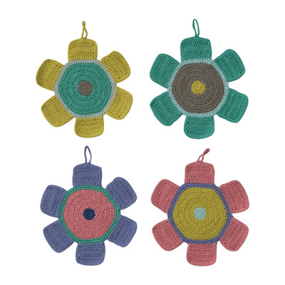 Cotton Crocheted Flower Shaped Pot Holder Set