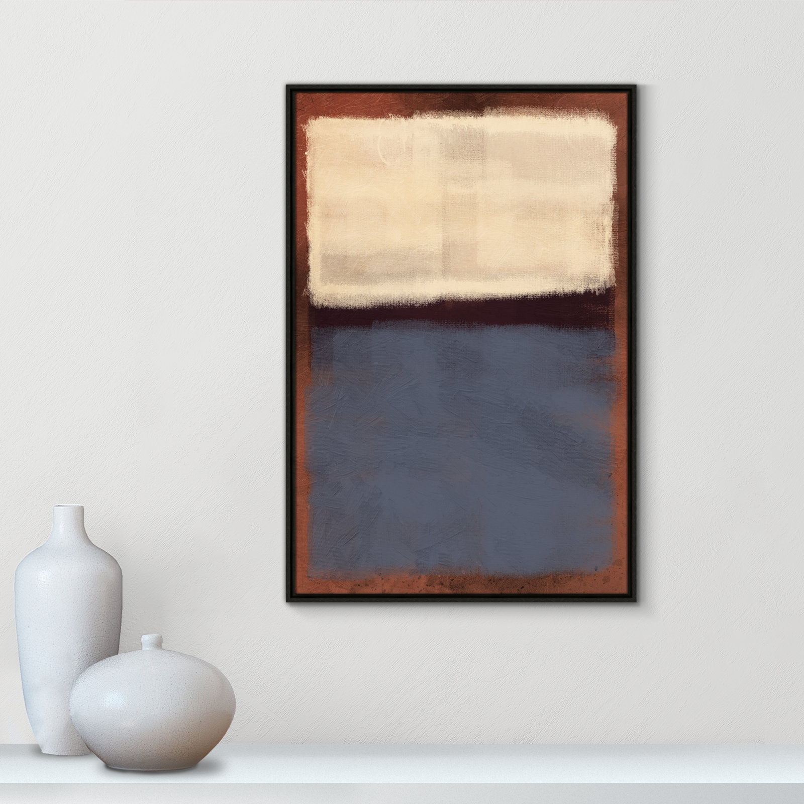 Alabaster Burst - Floater Frame Painting on Canvas, Espresso Framed, 37.5" H x 25.5" W x 2" D