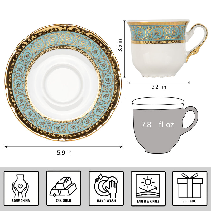 Tasse à thé et soucoupe bohémienne en porcelaine Magnifique siècle