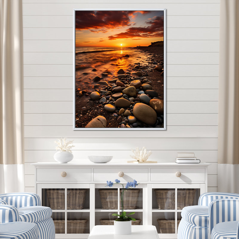 Hurless Beach Sunset Golden Hour Glow, H 40 po x l 30 po x P 1,5 po, Cadre flottant blanc