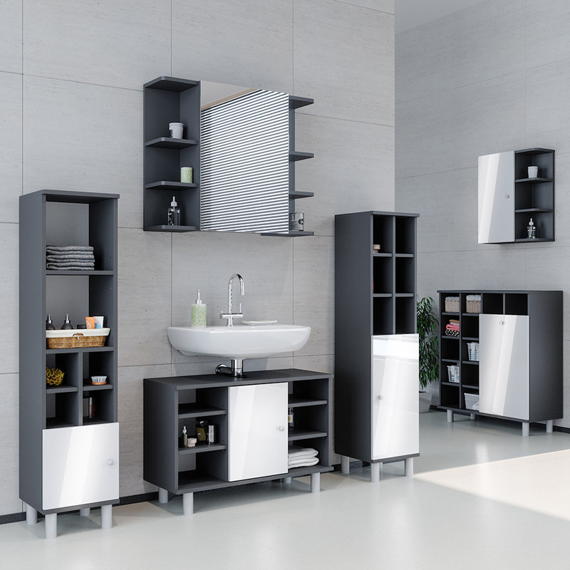 80Cm W x 64Cm H x 21Cm D Bathroom Storage Furniture Set, Black/White