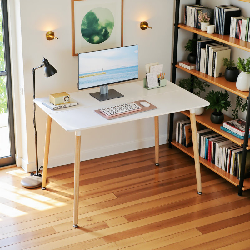 Solid Wood Base Writing Desk, White