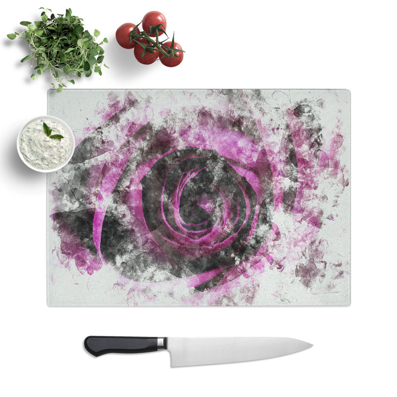Tempered Glass Striking Purple Rose Chopping Board, 28.5 cm x 39 cm