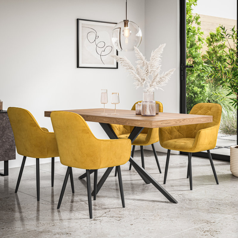 Agretha 4 - Person Dining Set, Oak/Black/Mustard