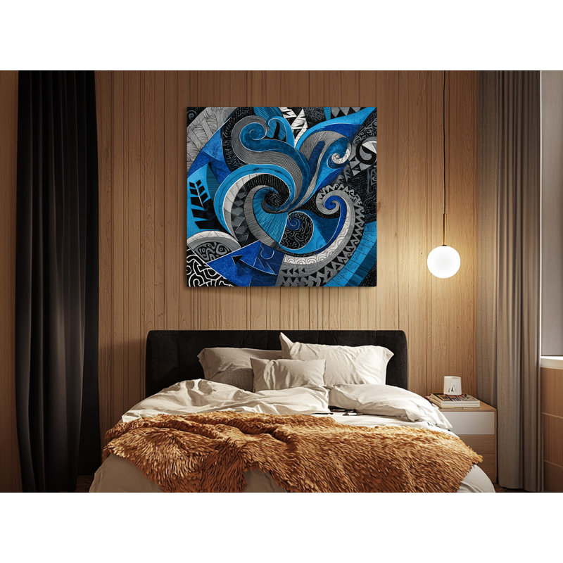 Reproduction d'art sur toile abstraite tribale tourbillonnante abstraite, bleu et noir, 16 po x 16 po