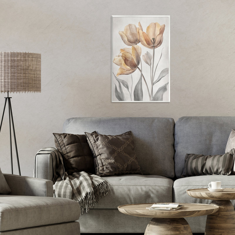 Pressed Poppies Orange Florals, plaque murale, design par Petal Prints Design, H 19 po x l 13 po