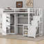 Lit mezzanine en métal avec garde-robe, bureau en L, tablettes à 5 niveaux et ports USB, poste de travail peu encombrant-62527308