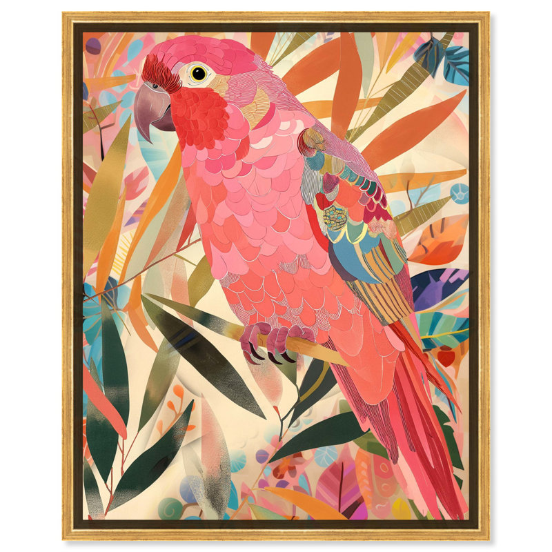 Art mural abstrait tropical fantaisiste sur toile par Art Remedy, Cadre doré, H 25 po x l 21 po