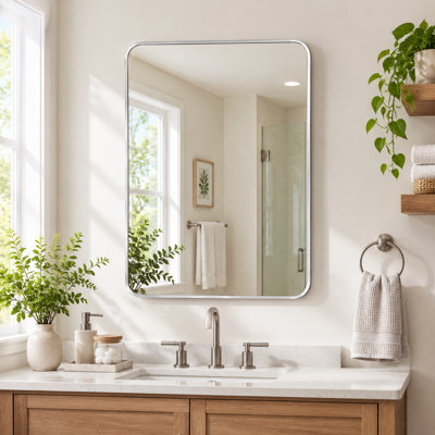 Miroir mural de salle de bain rectangulaire en aluminium argenté 22 po x 30 po, verre HD, support incassable