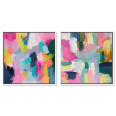 Flamingo Mist Set Canvas Print Modern Abstract Art Set by Art Remedy, Black Frame, 12 x 12