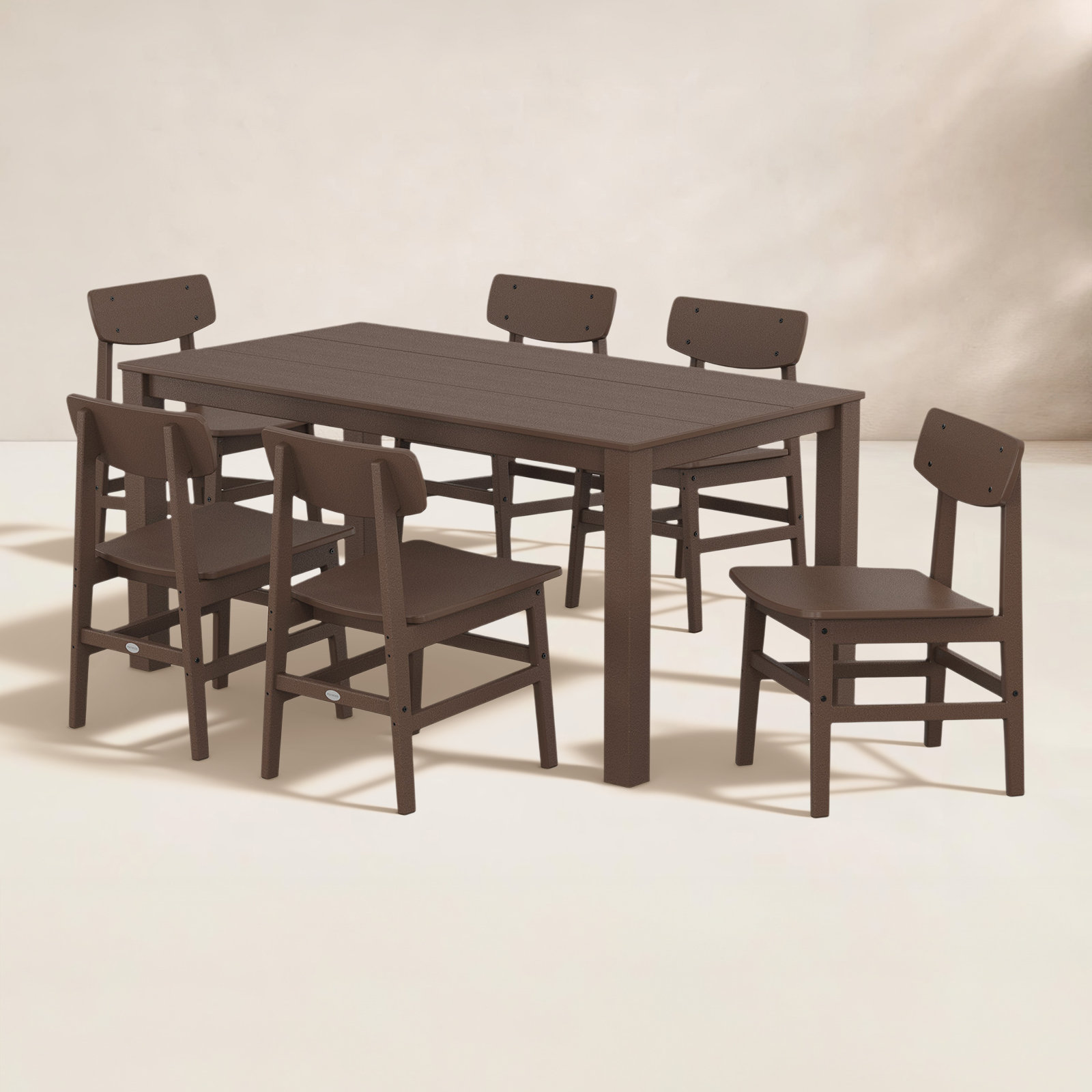 Modern Studio 64'' Rectangular 6-Person Outdoor Dining Set, Mahogany