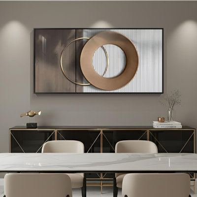 Large Horizontal Framed Modern Wall Art for Living Room, 56x28 Inch 2D, Neutral print, Minimalist painting, Brown circle geometric, Bedroom artwork, Dining room decor, Office hallway picture