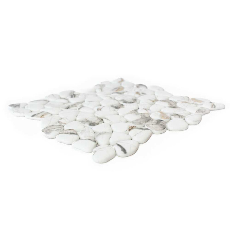 Huron Glass Pebbles Mosaic Tile, Calacatta