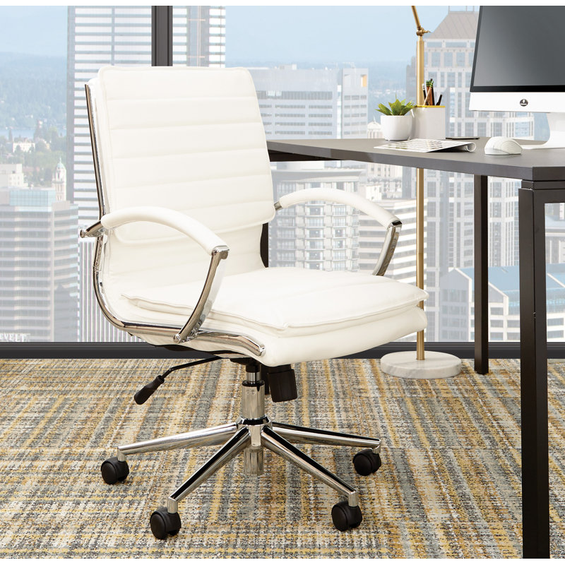 Mid Back Manager's Faux Leather Chair, White Faux Leather