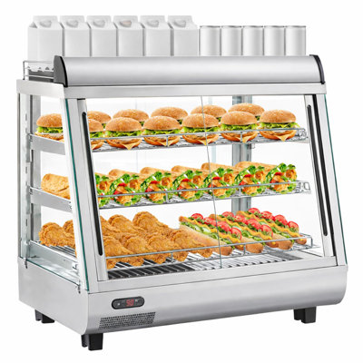 26" Commercial 3-Tier Heated Display Case – Electric Pizza Warmer with Sliding Glass Door, Buffet & Pastry Use