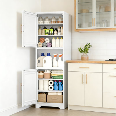 67" Tall Narrow Metal Storage Cabinet With 2 Doors & 7 Shelves, White