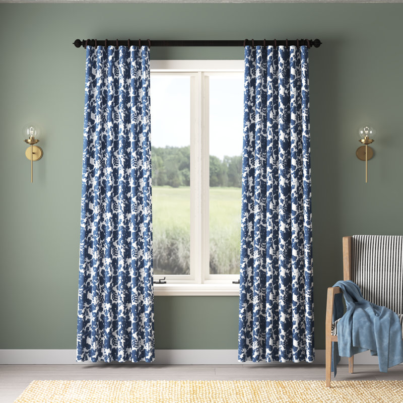 Tikal Room Darkening Curtain Single Panel, Fleur Blue, 50" W x 96" L