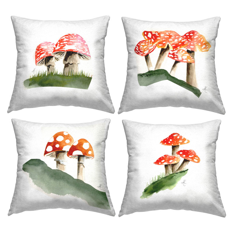 Ensemble de 4 coussins décoratifs Red Forest Mushroom par Alexandria Gilbert Kincaid