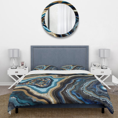 Ensemble de housse de couette Gold Blue Geode Gems - Stone Geode