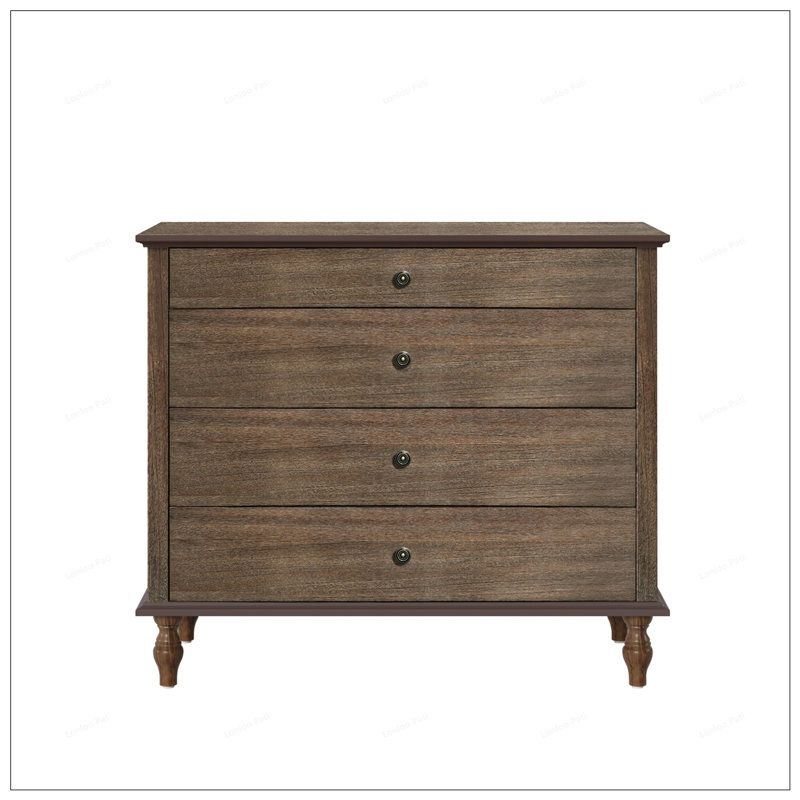 Large 4-Drawer Chest with Solid Wood, Brushed Light Brown Finish & Metal Drawer Knobs for Ample Storage and Safety, Walnut