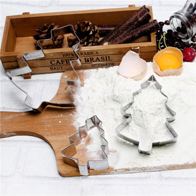 3Pcs Christmas Cookies Cutter, Stainless Steel Baking Shape Molds For Making Muffins Biscuits - Christmas Tree Tripartite.
